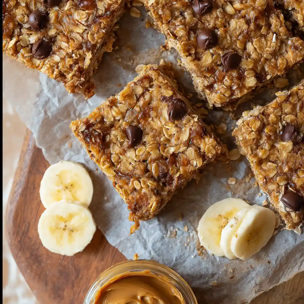 Healthy banana oat breakfast bars served fresh
