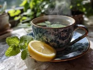 korean lemon balm tea recipe in ceramic cup