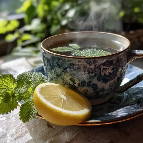 korean lemon balm tea recipe in ceramic cup