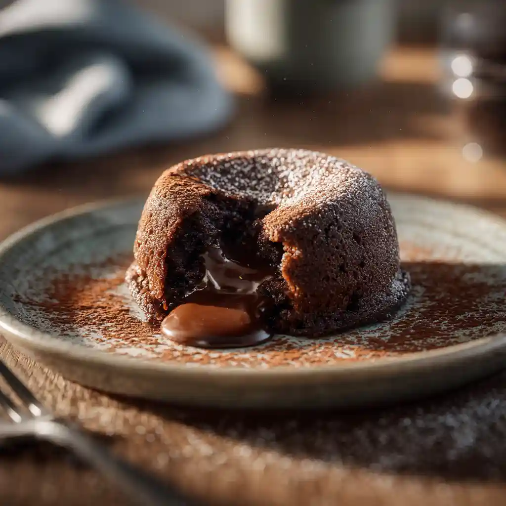 oatmeal chocolate lava cake with molten dark chocolate