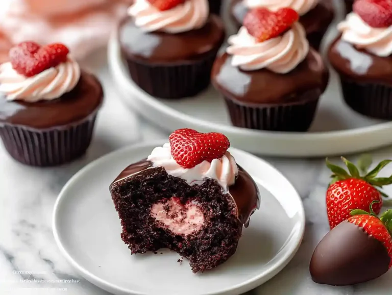 Chocolate covered strawberry buttercream cupcakes