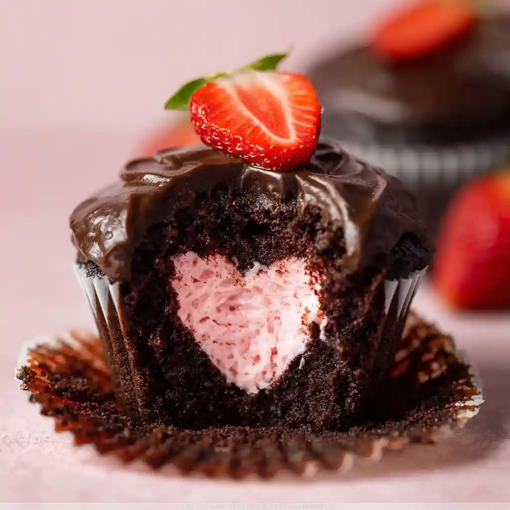 Chocolate covered strawberry buttercream cupcakes