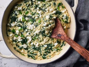 One Pan Orzo with Spinach and Feta