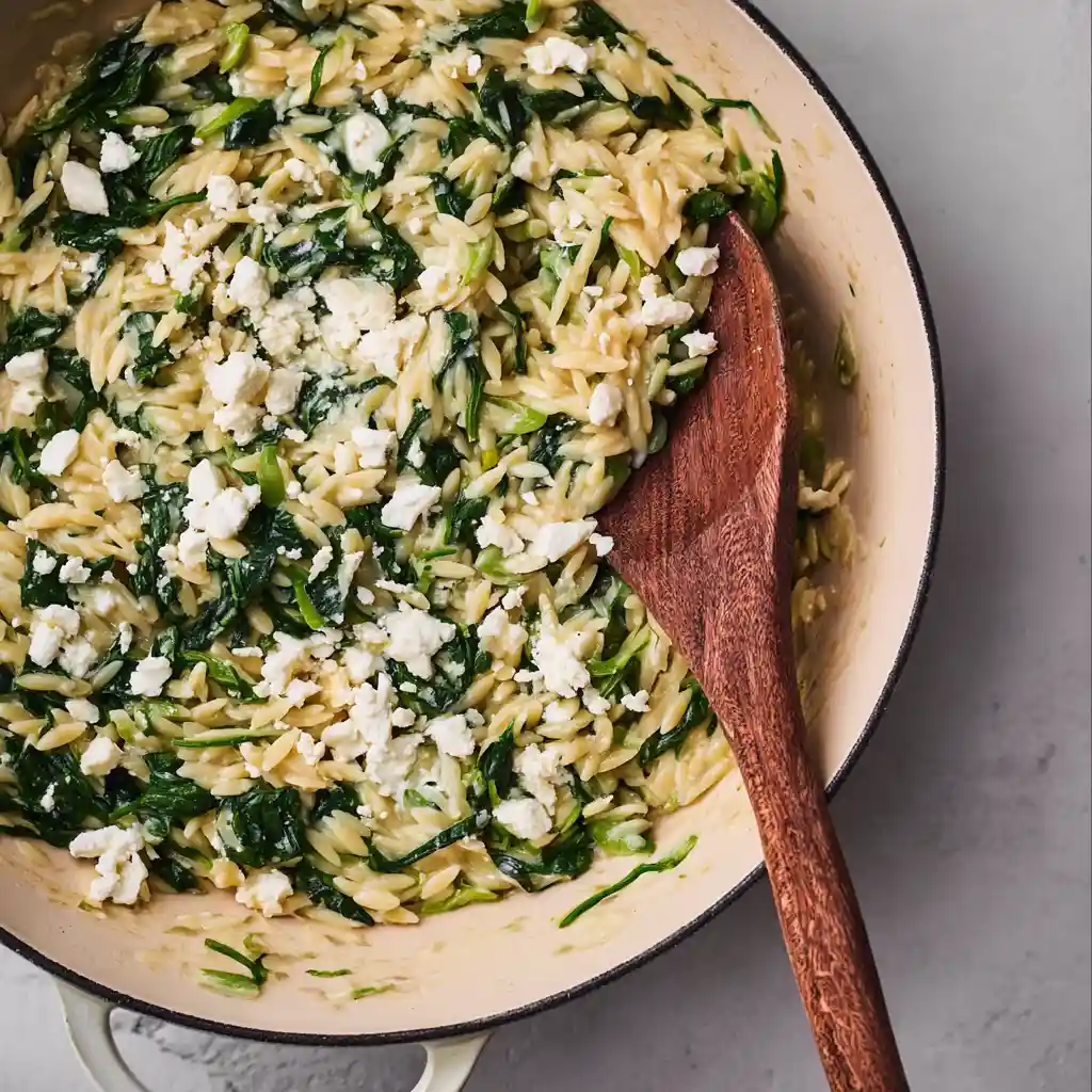 One Pan Orzo with Spinach and Feta